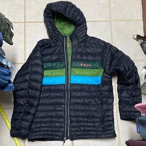 Black and Blue Hooded Puffer Jacket